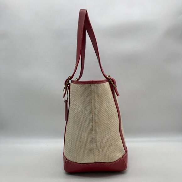 Coach Neutral And Red Cabana Straw Tote Bag 8908 - Picture 3 of 11